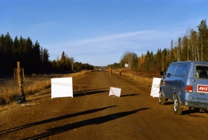 The Lubicon checkpoint and the RCMP checkpoint [in the distance].