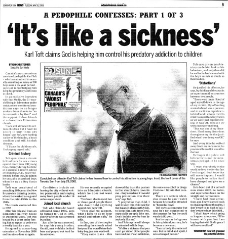 Part One of Three Segments in the Edmonton Sun on Pedophile Karl Toft