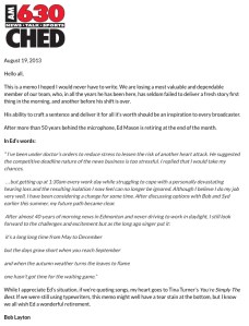 Ed Mason Retires [click to enlarge] Note: The date should read '2014.'