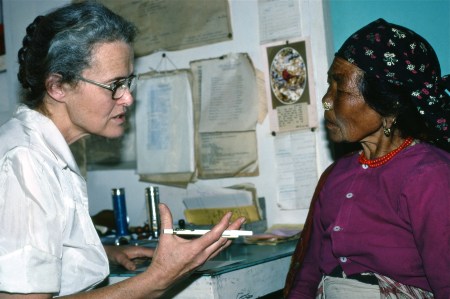 This was the image Today used ... Doctor Huston talking to a patient in her office. Her patient was from another village. Her problem? An insect had embedded itself in her ear. Huston applied a liquid solution and pulled out the dead insect with special tweezers. The bug was a fair size.