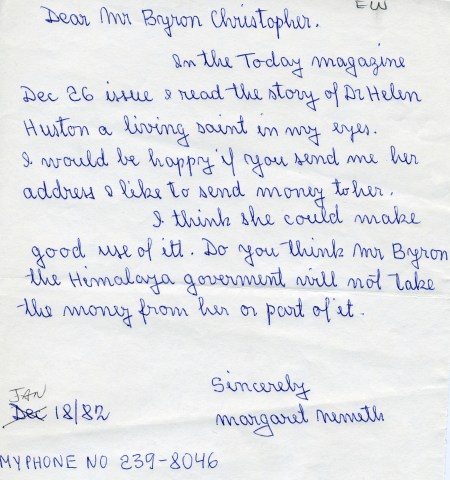 Today Magazine sent me about half a dozen letters from people who read the article, and wrote them about it. Above: a letter from Islington [Toronto] .