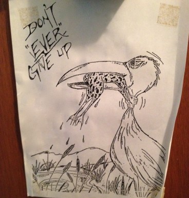 Cartoon on Helen Huston's apartment door in Edmonton.