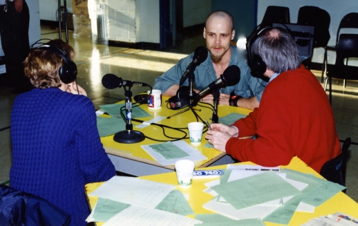 Inmate Dean Cooper being interviewed by Kathy and John, Edmonton Am show hosts. Cooper had stabbed a Calgary shop-owner to death. He gave a thoughtful interview. Cooper once told me that he had terrific parents, who stood by him even after the murder. He says he went stupid one night, did drugs, robbed and killed an innocent man.