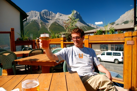 July 2010 - Enjoying a cold brew with David Milgaard in Canmore, Alberta.