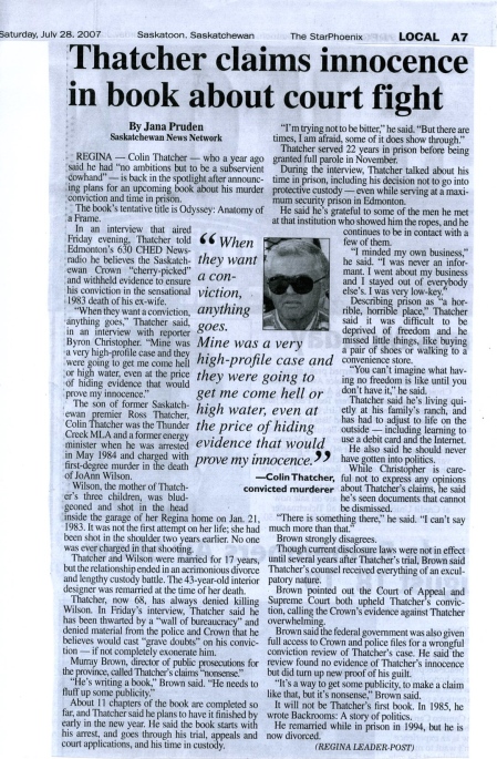 A story by the Regina [Saskatchewan] Leader Post based on the interview on CHED Radio. July 2007.