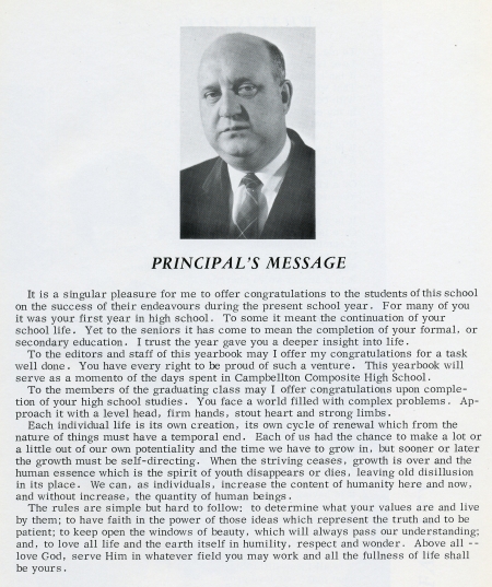 A well-thought out message from the much-loved Principal of CHS in 1968: Lou Bursey. Click to enlarge and read his words. It was Lou who was the guarantor on my first passport, in 1969.