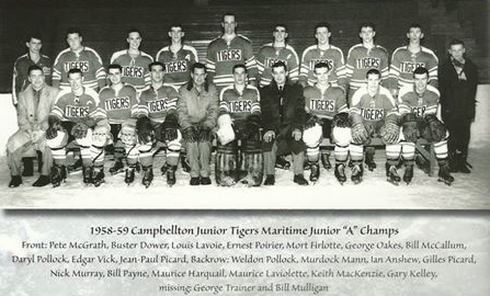 Campbellton Tigers 1958-59. [Note: It should be Ian Anslow, not Anshew]
