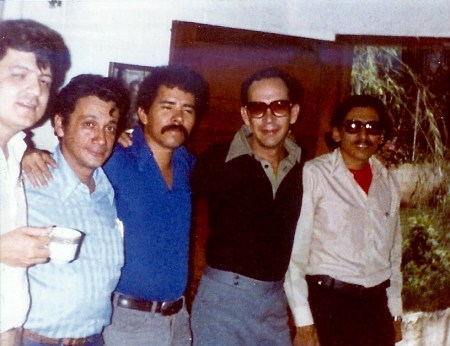 3AM and everyone's pooped. Left to right: Doctor Sergio Ramirez Mercado [who became one of the 5 leaders of the Provisional Government, also served as Vice President of Nicaragua; FSLN Commander Victor Tirado, Commander Daniel Ortega [current president of Nicaragua]; future Sandinista diplomat Pastor Valle-Garay; FSLN Commander Humberto Ortega [Daniel's older brother], soon to become Nicaragua's Minister of Defence.