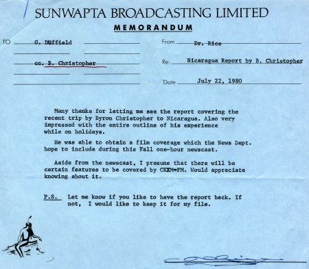 The memo [notice that it's TYPED] is from the owner of CFRN Television to George Duffield, manager of my station. Both men are now deceased.