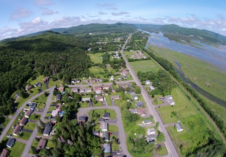 The Phantom does a 180 and gives us a view west, towards Tide Head and the Matapedia Valley.